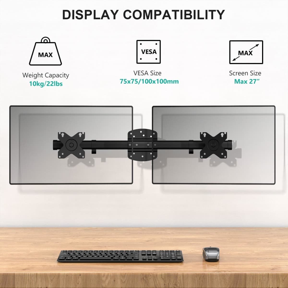 WALI Dual Monitor Arm Wall Mount up to 27 Inch (012ARM), Black thumbnail 2