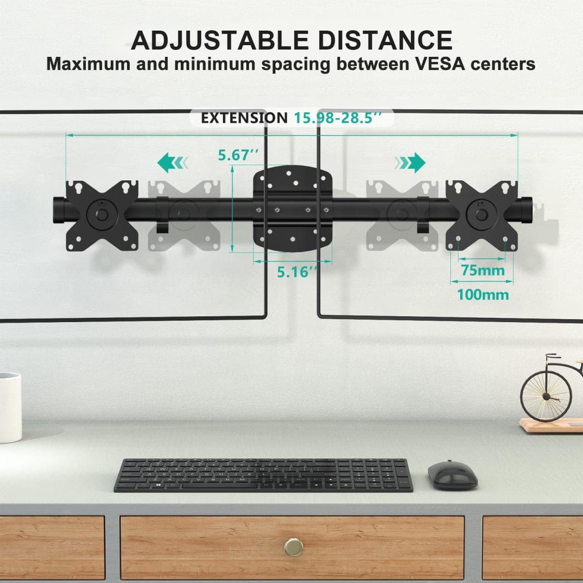 WALI Dual Monitor Arm Wall Mount up to 27 Inch (012ARM), Black thumbnail 3