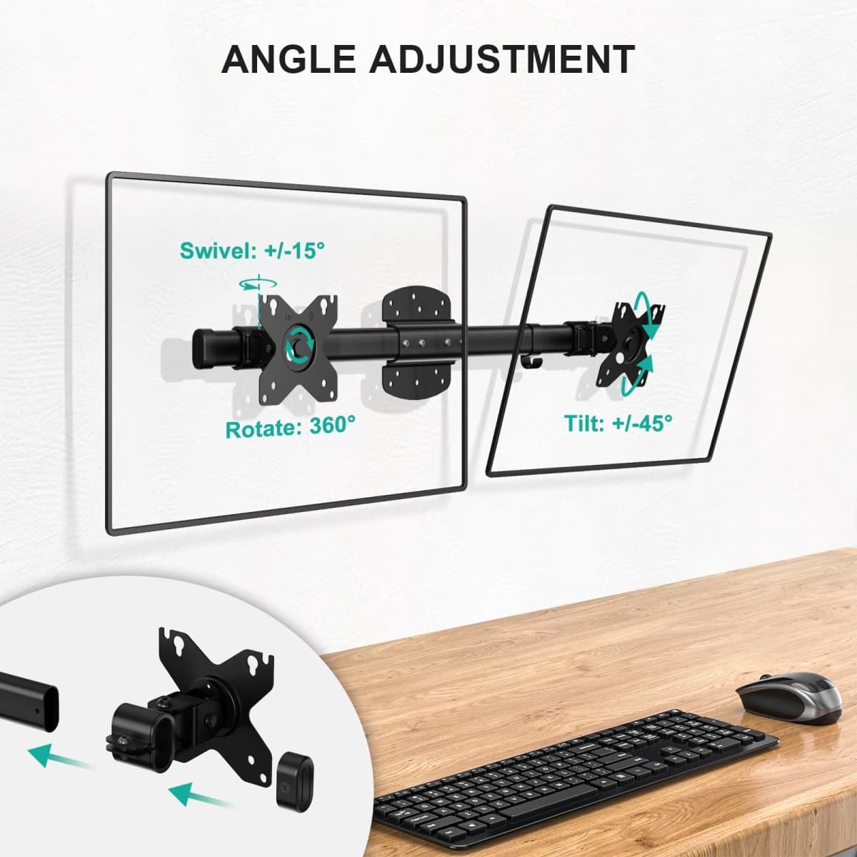 WALI Dual Monitor Arm Wall Mount up to 27 Inch (012ARM), Black thumbnail 4