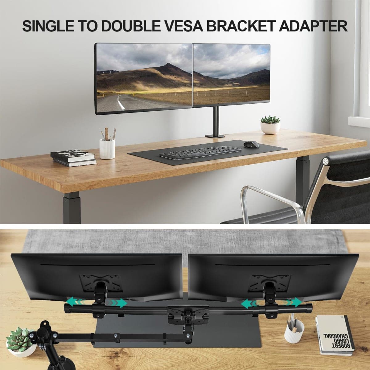 WALI Dual Monitor Arm Wall Mount up to 27 Inch (012ARM), Black thumbnail 5