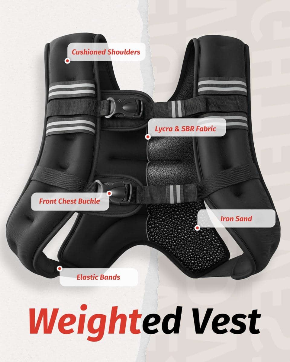 ZELUS Weighted Vest, 6lb/8lb/12lb/16lb/20lb/25lb/30lb Weight Vest with Reflective Stripe for Workout, Strength Training, Running, Fitness, Muscle Building, Weight Loss, Weightlifting, Black(16 lb) thumbnail 4