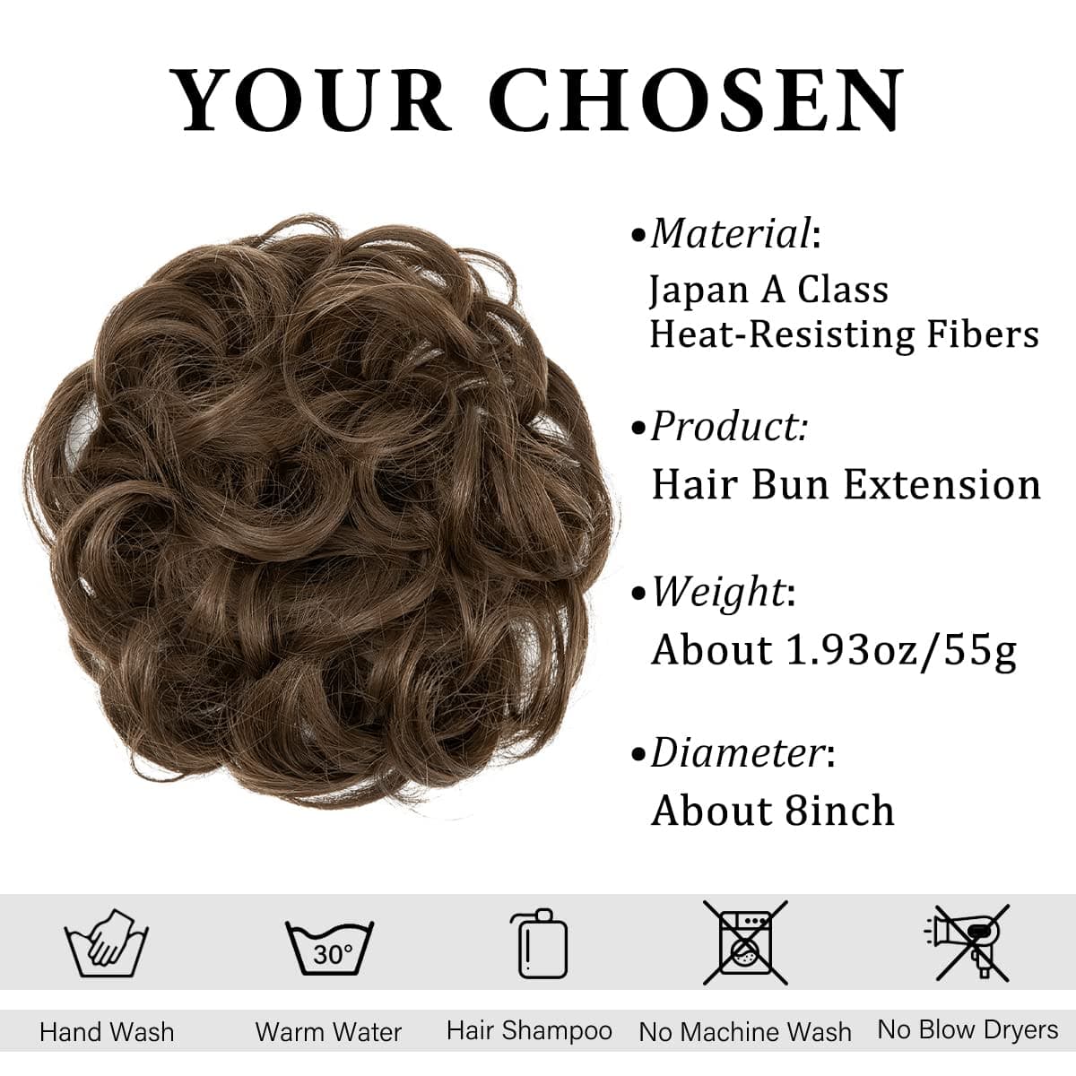 CJL HAIR Large Messy Bun Hair Piece Wavy Curly Scrunchies Synthetic Chignon Ponytail Hair Extensions Thick Updo Hairpieces for Women (Wavy, Curly, Medium Ash Brown) thumbnail 2
