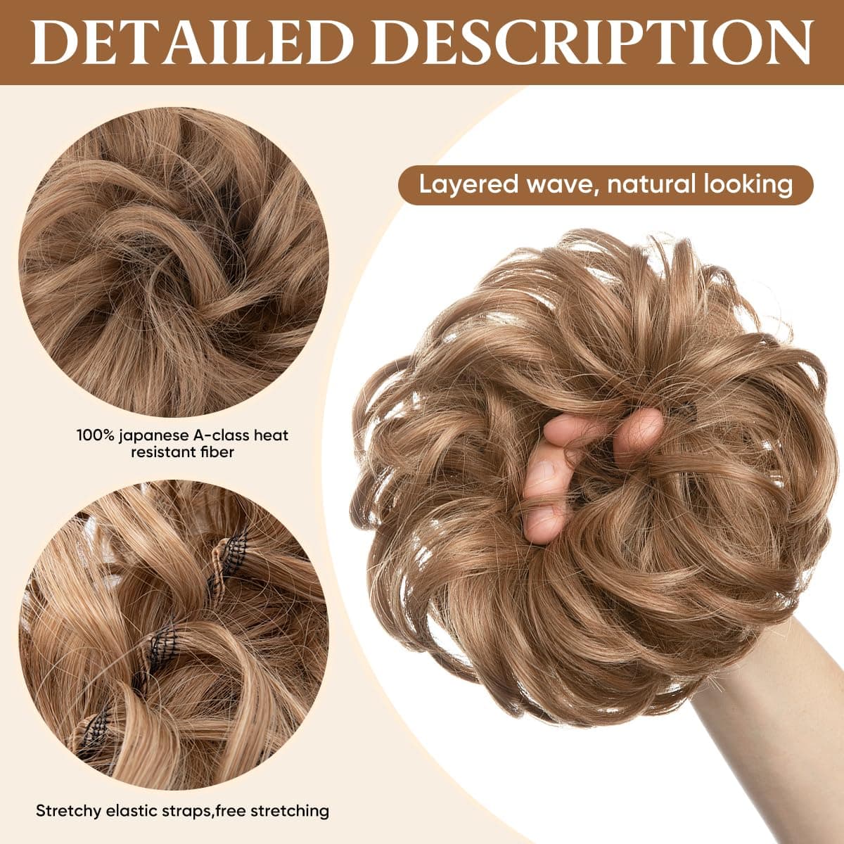 CJL HAIR Large Messy Bun Hair Piece Wavy Curly Scrunchies Synthetic Chignon Ponytail Hair Extensions Thick Updo Hairpieces for Women (Wavy, Curly, Medium Ash Brown) thumbnail 4
