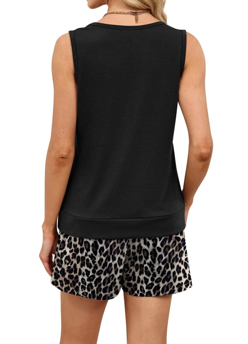 WIHOLL Two Piece Sets for Women Summer Lounge Short Sets Tank Square Neck Sleeveless Sweatsuit with Pocket, Leopard Print, Large thumbnail 5