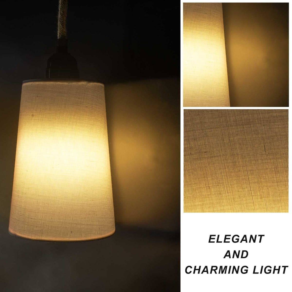 3 Pack White Lamp Shades, Mini Fabric Lampshades Replacement, 3.4x4.8x6.9 inch, DIY Natural Linen Hand Woven Lampshade for Floor Light, Hemp Rope Pendant Light, Vanity Lights, Table Lamp, Wall Sconce thumbnail 3