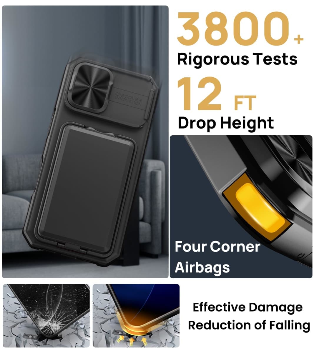 SSLOTSCASE for iPhone 17 Case with Card Holder & Kickstand & Slide Camera Lens Cover & Camera Stand & Wallet, Military-Grade Heavy Duty Hard Rugged Phone Case Cover for iPhone 17 6.3'' 5G 2025, Black thumbnail 5