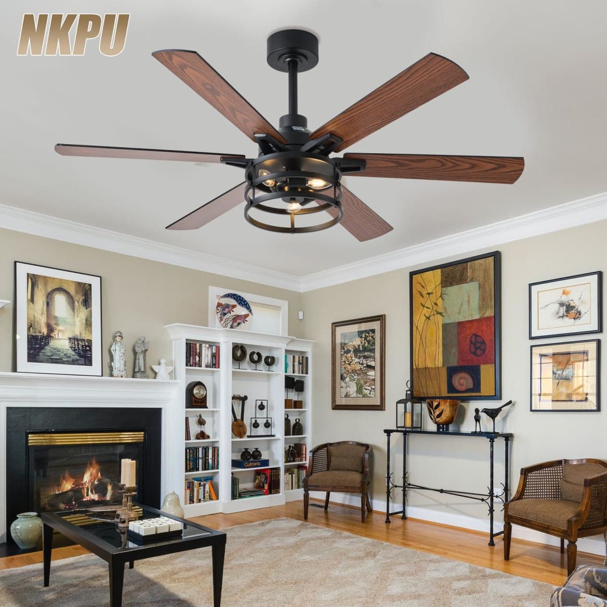 NKPU 52inch Ceiling Fans with Lights, Low Profile Ceiling Fan with Light and Remote/App Control, 2 Downrods, DC Reversible Motor thumbnail 2
