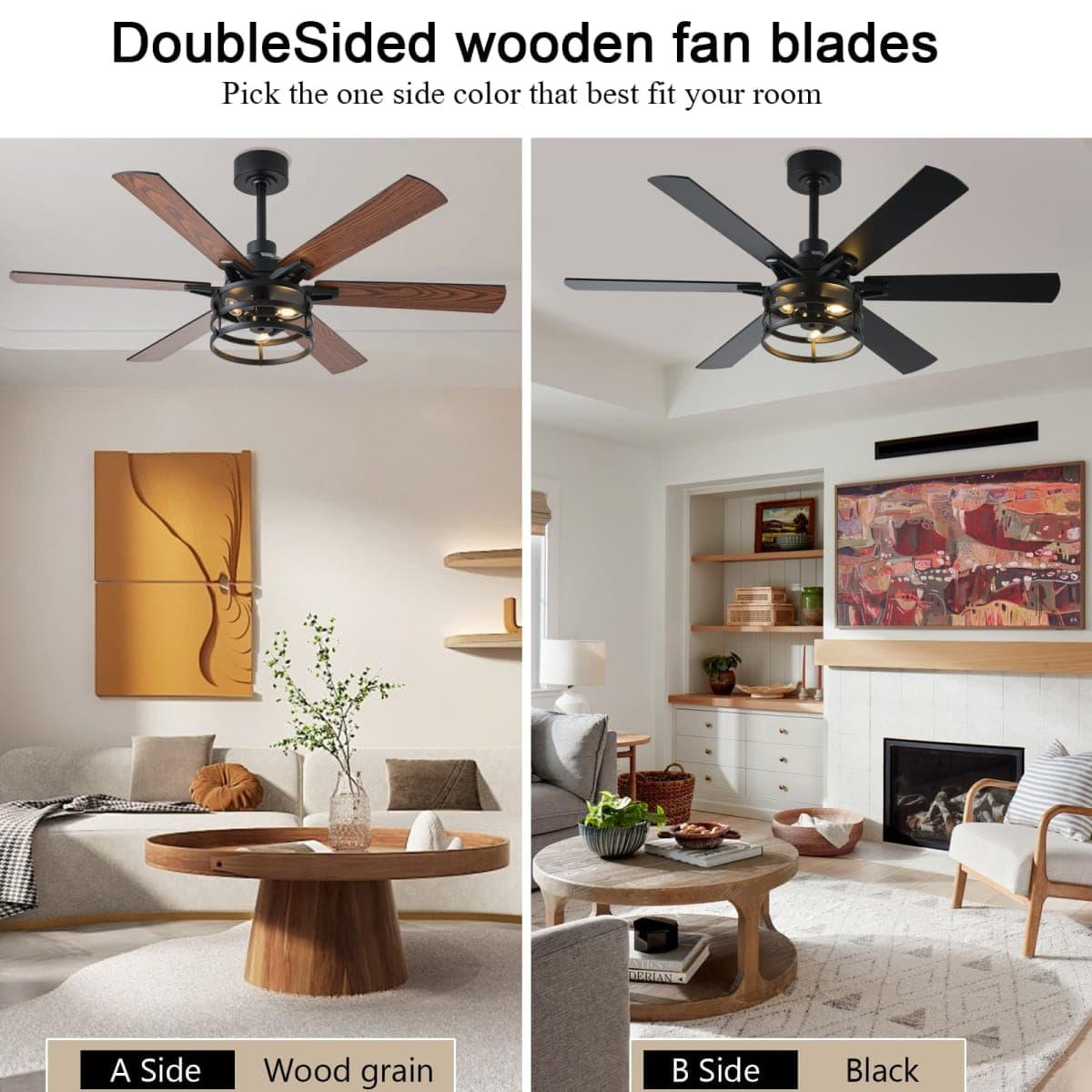 NKPU 52inch Ceiling Fans with Lights, Low Profile Ceiling Fan with Light and Remote/App Control, 2 Downrods, DC Reversible Motor thumbnail 4