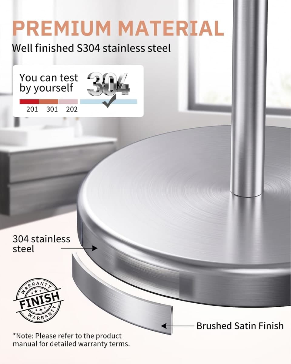 BWE Brushed Nickel Toilet Paper Holder Stand SUS304 Stainless Steel Modern thumbnail 2