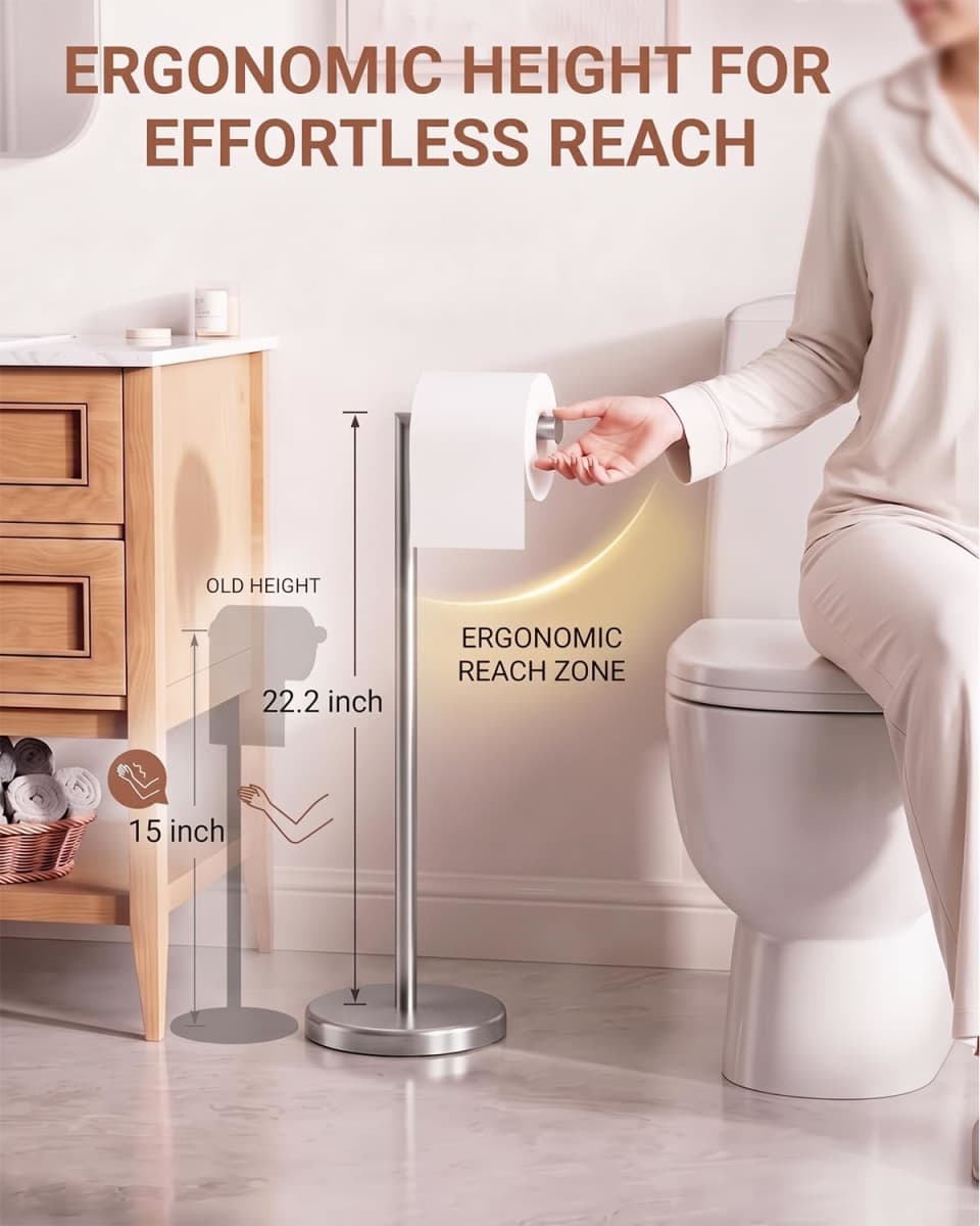 BWE Brushed Nickel Toilet Paper Holder Stand SUS304 Stainless Steel Modern thumbnail 3