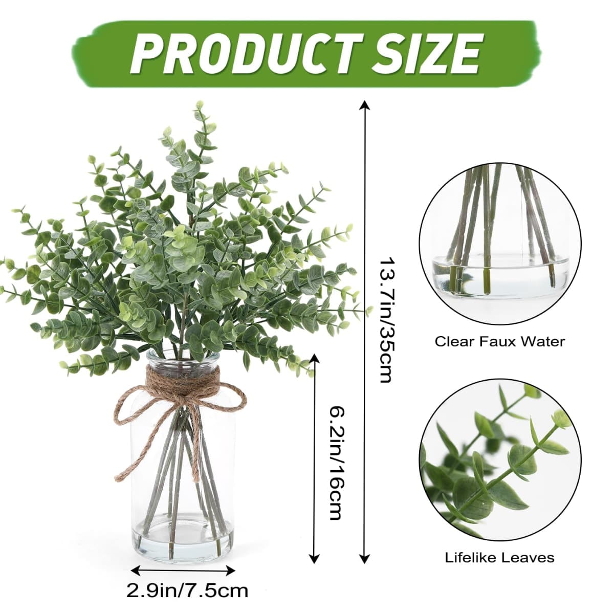 Lcuasc Artificial Greenery Eucalyptus Stem in Vase, Green thumbnail 2