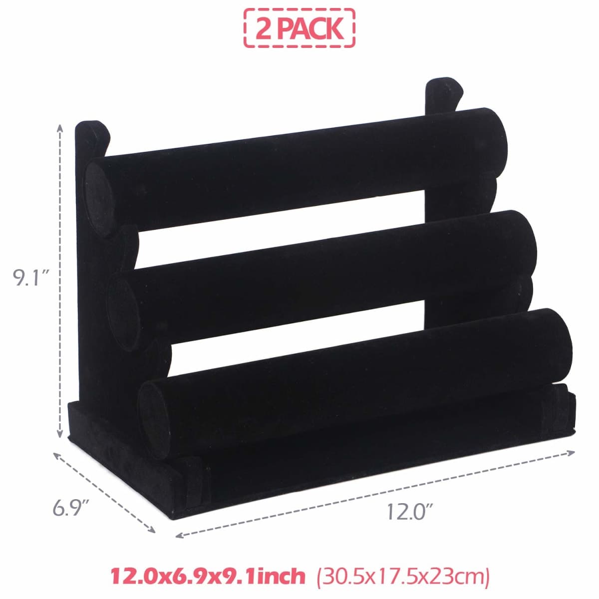 DIOMMELL 2 Pack Velvet Bracelet Holder with 3 Tier Rack, Jewelry Display Stand Watch Bangle Bar Necklace Storage Organizer, Black thumbnail 2