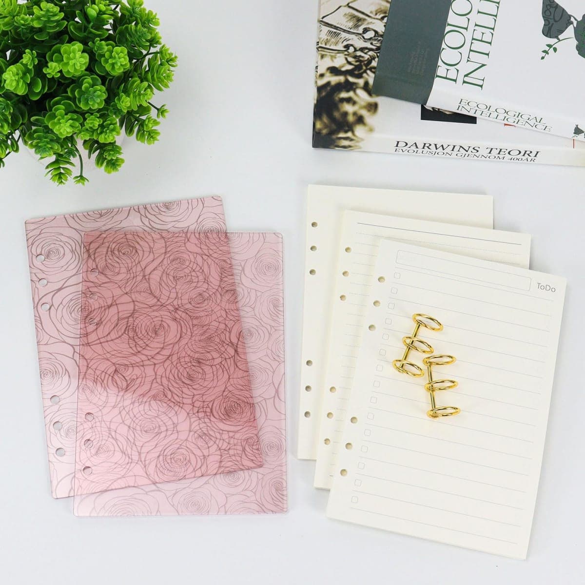 MultiBey A5 6-Ring Pink Acrylic Binder Notebook Cover, Gold Round Ring thumbnail 5