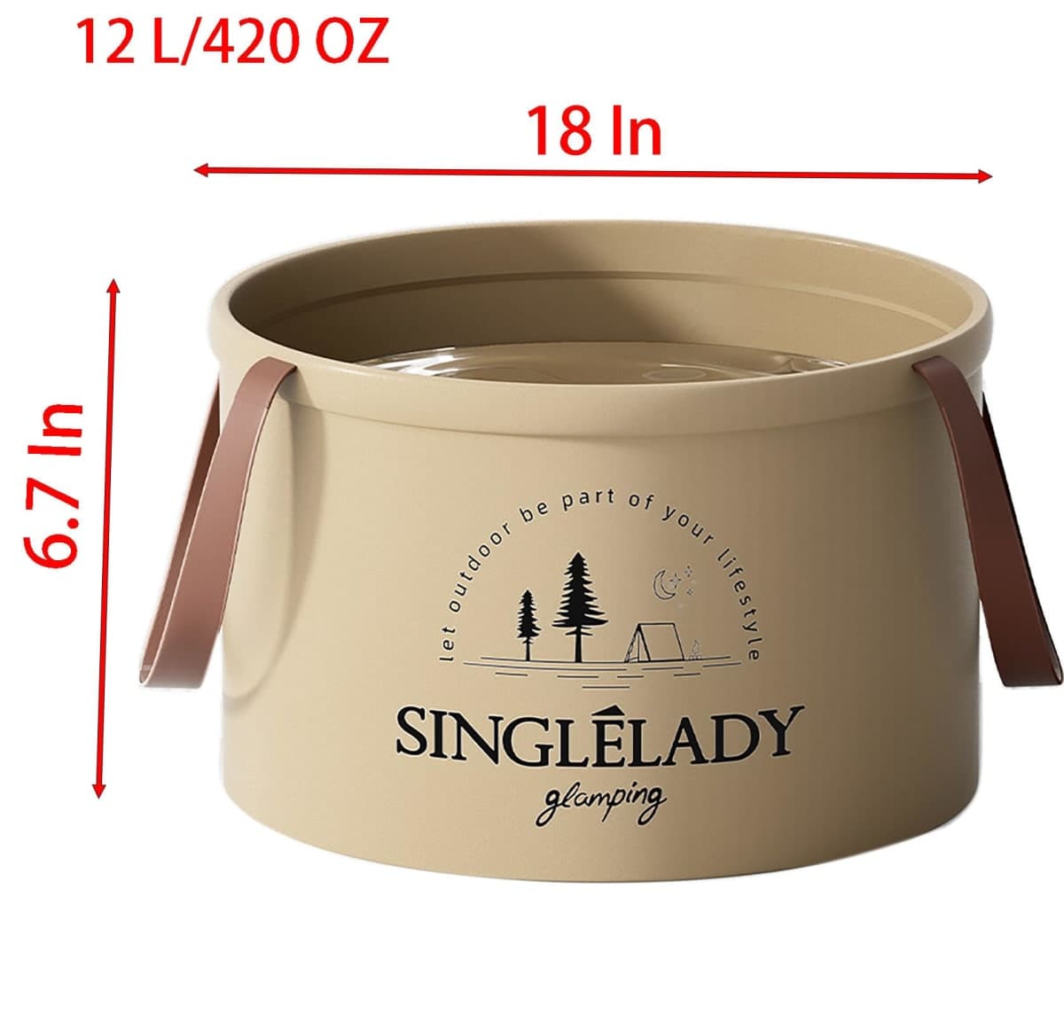 Outdoor Foldable Water Bag Bucket, 18 Inch x 16.7 Inch Khaki Color 12 L(420 oz) Thick PE Folding Camping Water Bag for Outdoors (Khaki) thumbnail 2