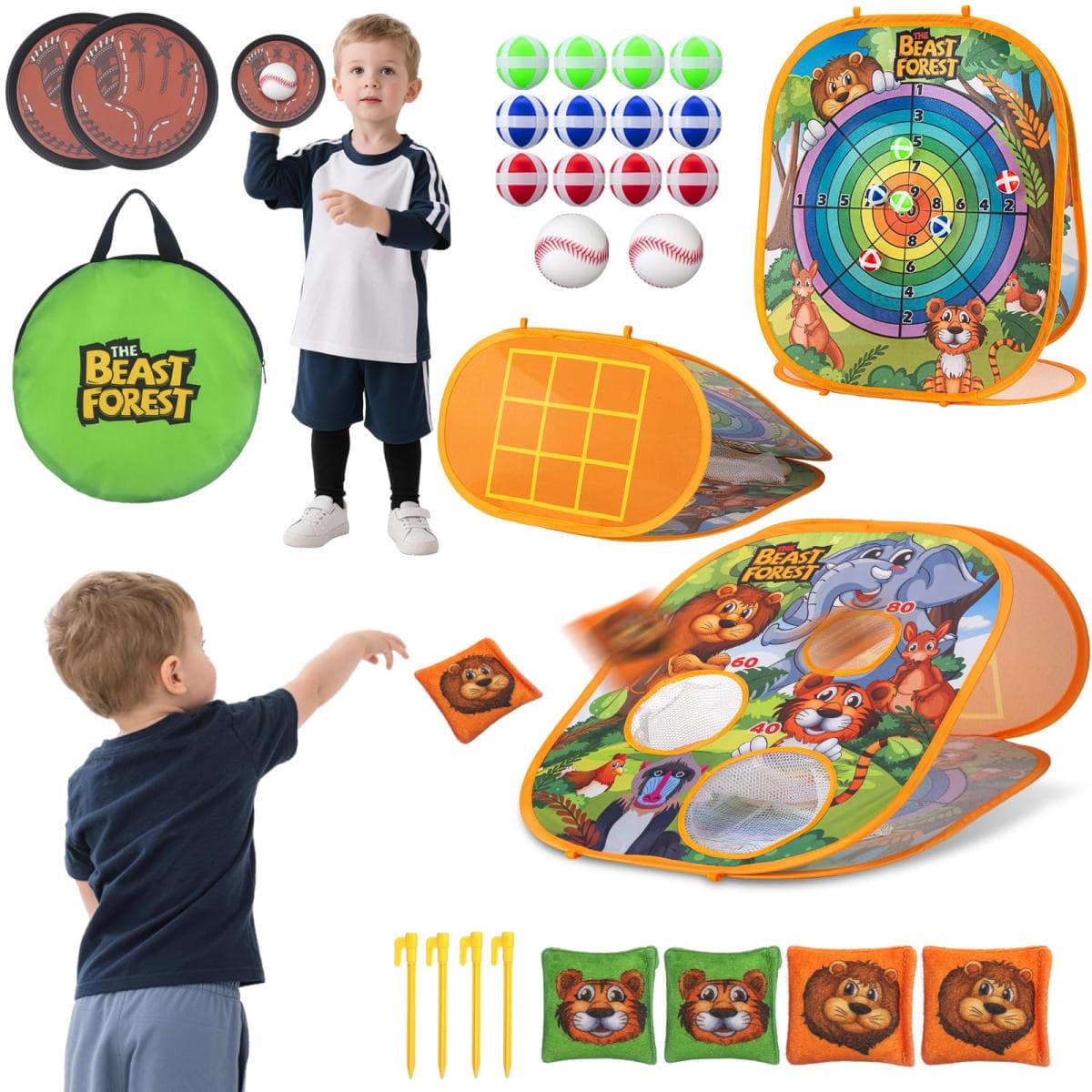 Bean Bag Toss Game Sets for Kids, Toss and Catch Ball Set for Kids Outdoor Baseball Toys for Toddlers Carnival Games for 3 4 5 6 7 Years Old Boys and Grils Backyard Outdoor Toy — image 1