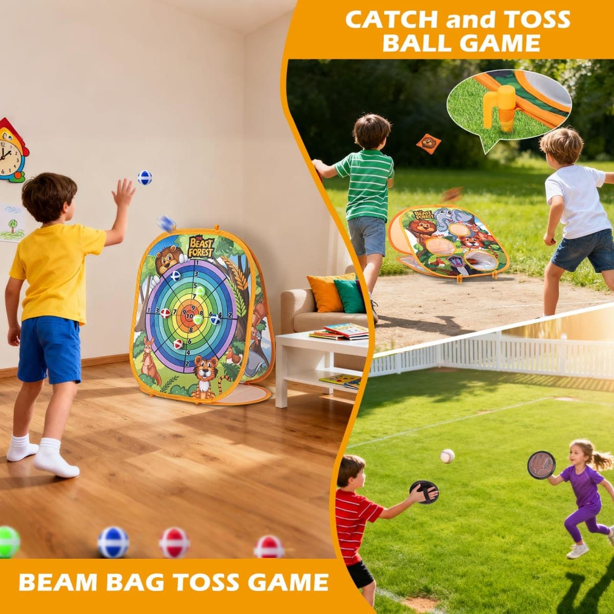 Bean Bag Toss Game Sets for Kids, Toss and Catch Ball Set for Kids Outdoor Baseball Toys for Toddlers Carnival Games for 3 4 5 6 7 Years Old Boys and Grils Backyard Outdoor Toy thumbnail 2