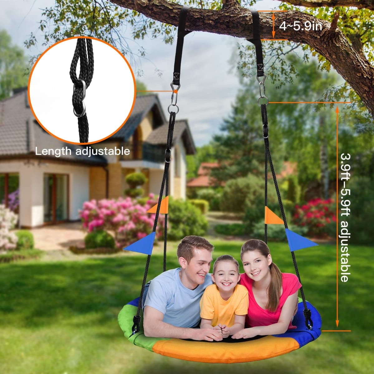PACEARTH Saucer Tree Swing Flying More Weight Capacity with Swing Hanging Rope and Bonus Flags Multi-Color Net Swing Seat 100cm/40'' thumbnail 5