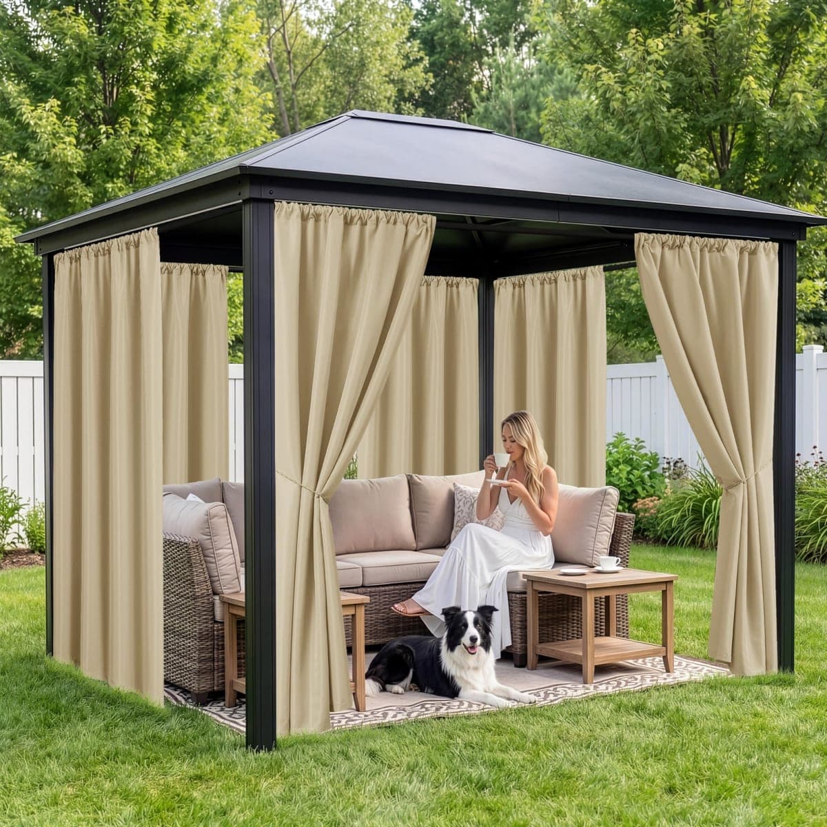 RichSets Outdoor Curtains for Patio Waterproof - 8 Panels Weatherproof Privacy Outside Curtains with Rod Pocket for Pergola, Gazebo, Porch, Cabana, Balcony, 54 x 120 Inch, Cream thumbnail 4