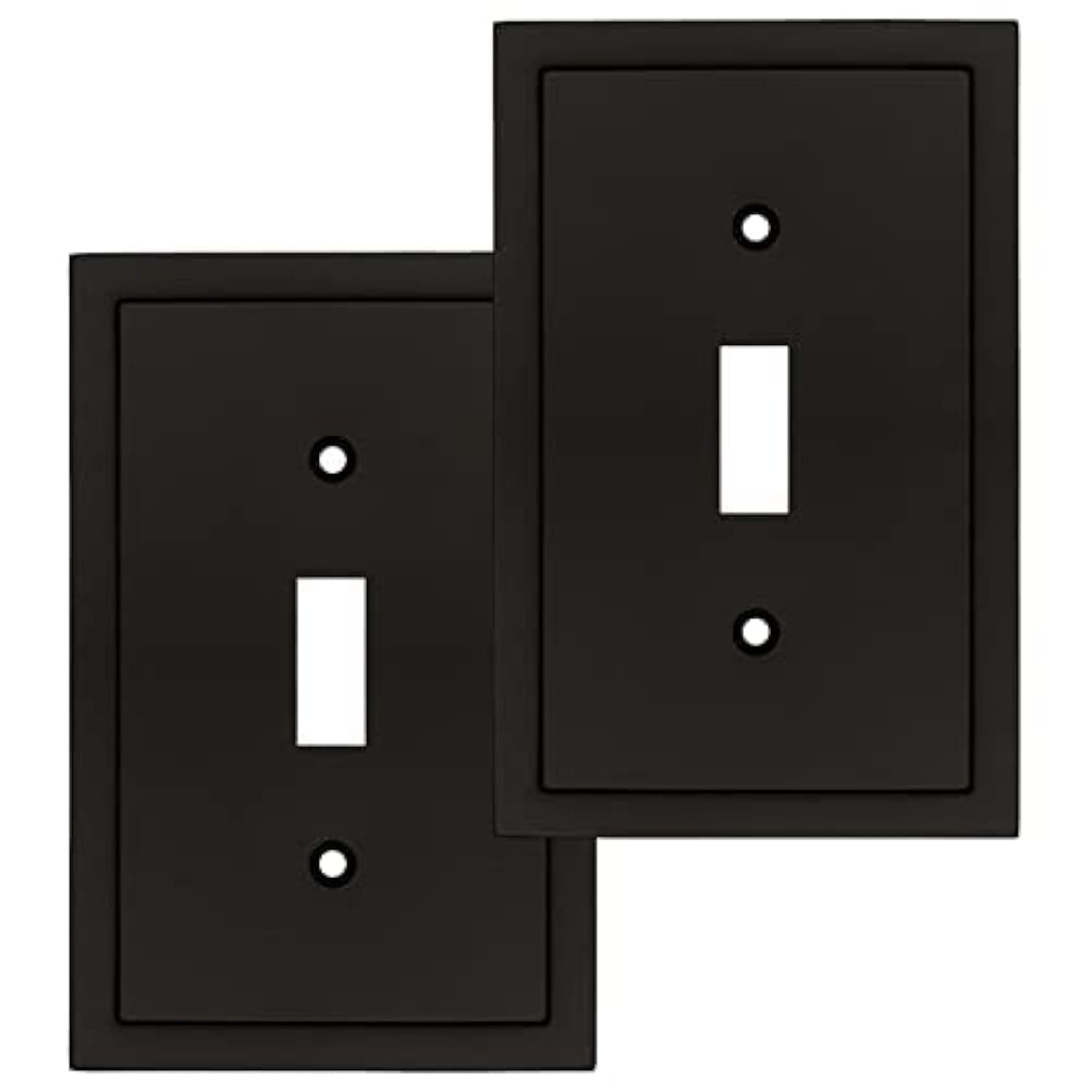 Henne Bery Modern Edge Decorative Wall Plate Switch Plate Outlet Cover, Durable Solid Zinc Alloy (Single Toggle 2PK, Matte Black)