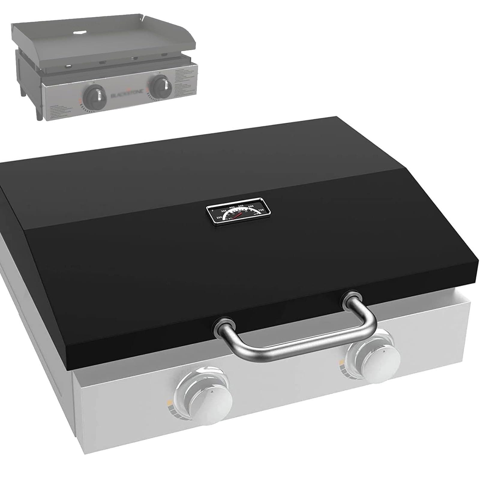 BBQ Future Upgraded Hinged Lid for Blackstone 22 Inch Griddle (2024 Model), Modern Black Carbon Steel Griddle Cover with Temperature Control