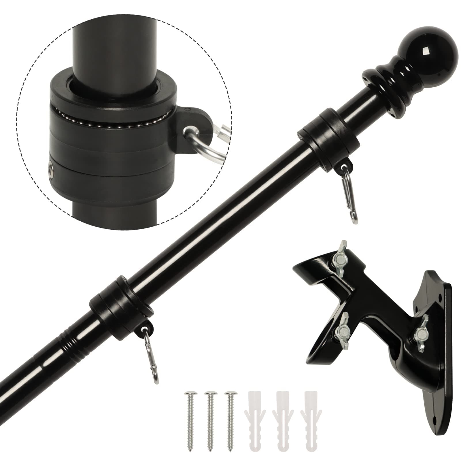 NELXINJO 5FT Black Stainless Steel Flag Pole Kit for Outside House Wall — image 1