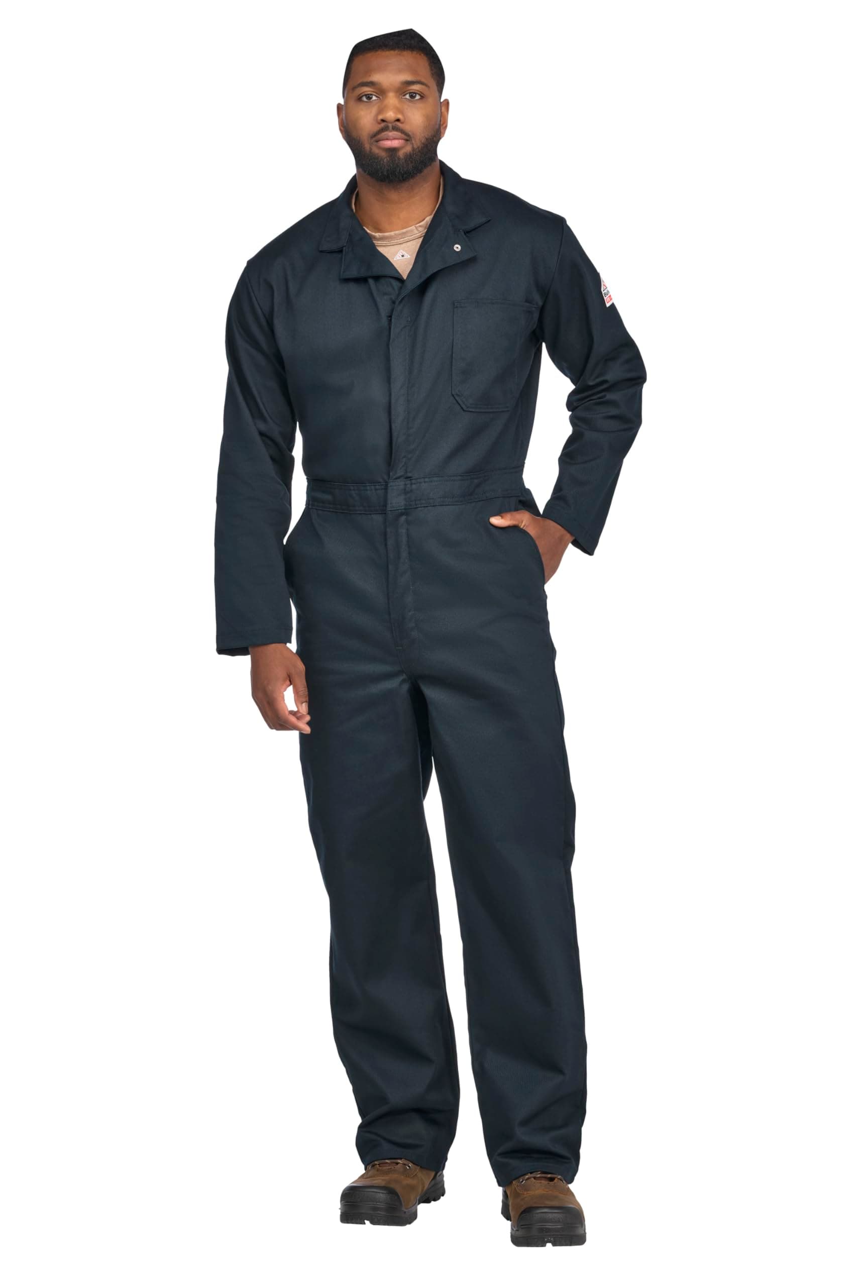 Bulwark Flame Resistant 9 oz Twill Cotton Classic Coverall with Hemmed Sleeves, Navy, 44 — image 1