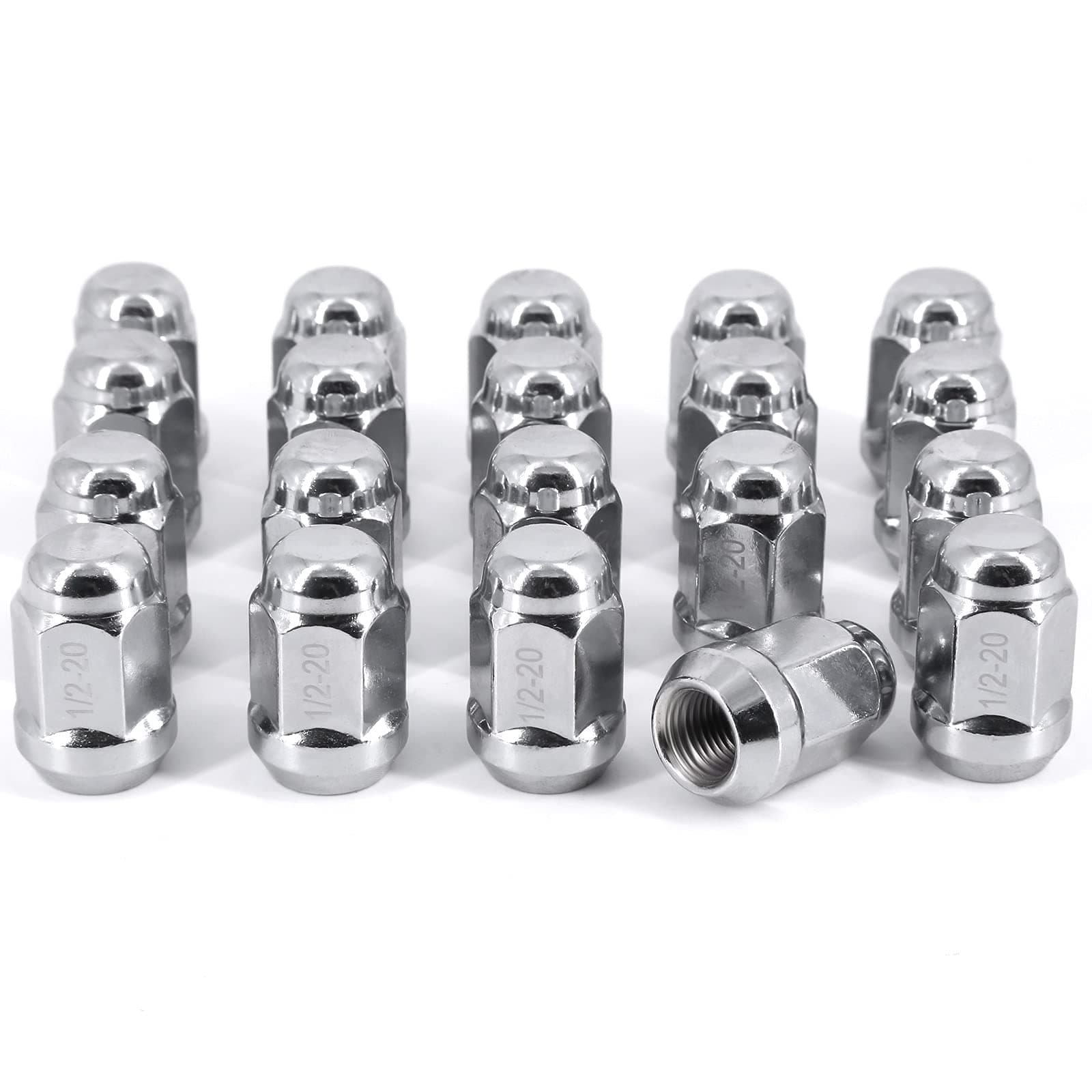 20Pcs 1/2"-20 Chrome Lug Nuts 1/2x20 Wheel Lug Nut Compatible with Jeep Wrangler Grand Cherokee Commander Liberty Ford Explorer Mustang Bronco Most 5 Lug 4 Lug Wheels — image 1