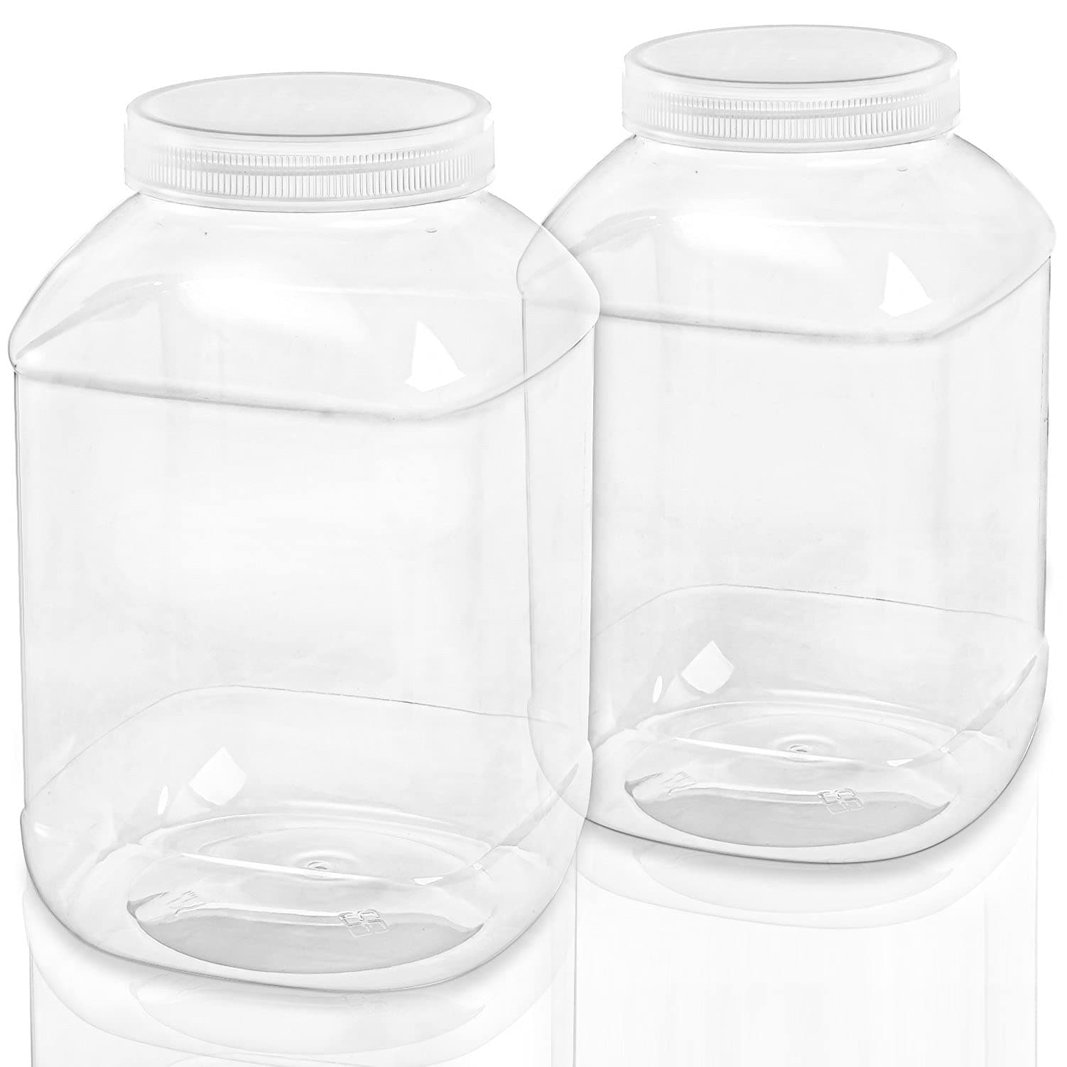 ZOOFOX 2 Pack 1.3Gallon/ 5L Clear Plastic Jars, Large Square Storage Jar with Screw-On Lids, Refillable BPA Free Empty Plastic Jars for Kitchen & Household Storage of Dry Goods, Peanut, Candy and More