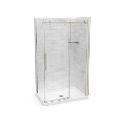 MAAX Utile 48L x 32W x 84H in. 3-in-1 Corner Shower Kit - Shower Stall Enclosure with Centre Drain Base, Wall, and Glass Shower Door in Chrome