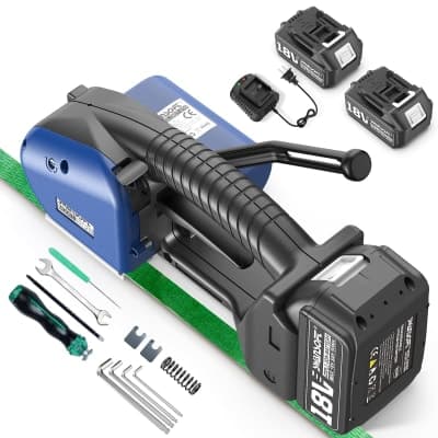 SWANSOFT Electric Strapping Machine for Width 0.51" - 0.63" PP PET Straps, 2 x 5000mAh 18V Battery Automatic Strapping Tool, Handheld Semi-Automatic Banding Tools for Packaging Box Pallet