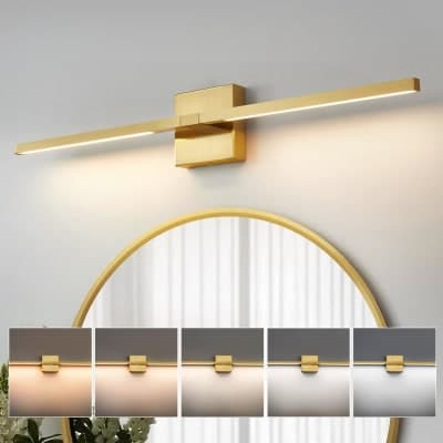 Gold Bathroom Vanity Light Fixtures - 30 inch Rotatable Modern Vanity Wall Lights for Bathroom with 3500K Warm Light Brushed Bathroom Sconce Over Mirror