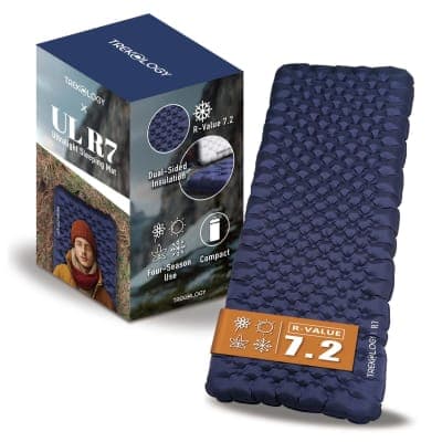 TREKOLOGY UL R7 Ultralight Sleeping Pad – R-Value 7.2, Insulated Camping Mattress for 4-Season Comfort, Inflatable Sleep Mat for Backpacking, Hiking, Winter Camping, Compact & Lightweight (Blue)