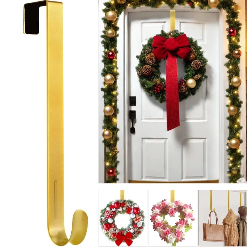 12" Metal Wreath Hanger for Front Door Non-Scratch, Damage-Free Wreath Hanger Heavy Duty, Over-the-Door Hooks for Hanging Welcome Sign, Wreath Holder for Easter, Halloween, Fall, Christmas Decorations