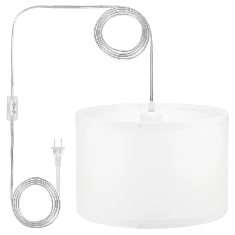 PATIKIL Plug in Pendant Light, 15Ft Rope Cord Hanging Lamp Fixture with ON/Off Switch, Fabric Shade E26/E27 Bulb Socket for Bedroom Kitchen Living Room, White