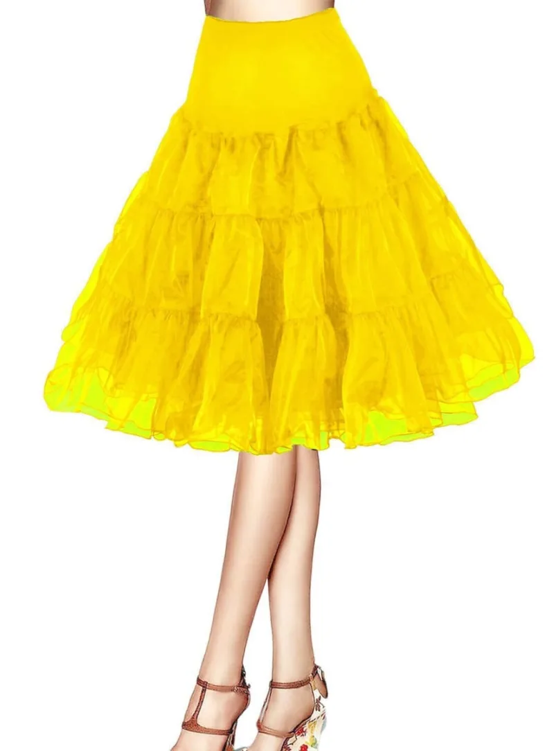 WOWBRIDAL Women's Vintage 50s Rockabilly Petticoat 25.59" Length Tutu Underskirt, Yellow, XX-Large