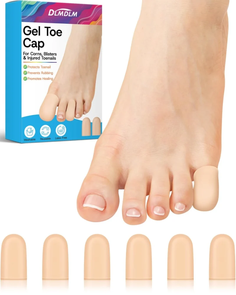 DLMDLM 6 Pcs Gel Toe Cap Small Pinky Toe Protectors, Silicone Toe Covers Corn Pads for Women and Men Feet, Provides Relief from Missing or Ingrown Toenails, Hammer Toes, Blisters (Beige, Small)