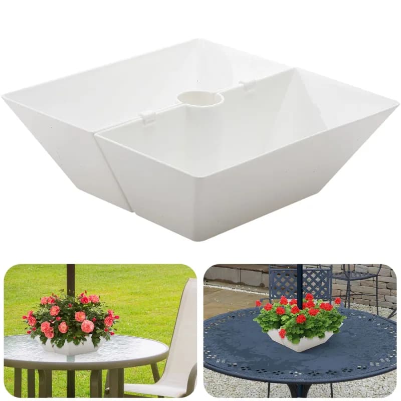 EBaokuup Umbrella Planter-Patio Table Flower Pot with Umbrella Hole-White Square Planter Pots for Indoor Outdoor Patio Table Garden Home Plants