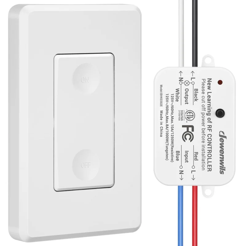DEWENWILS Wireless Remote Light Switch, Expandable Wireless Wall Switch Kit, No Wiring, No WiFi, 100 Ft RF Range, Programmable, Remote Control for Lamps, Ceiling Lights, Fans