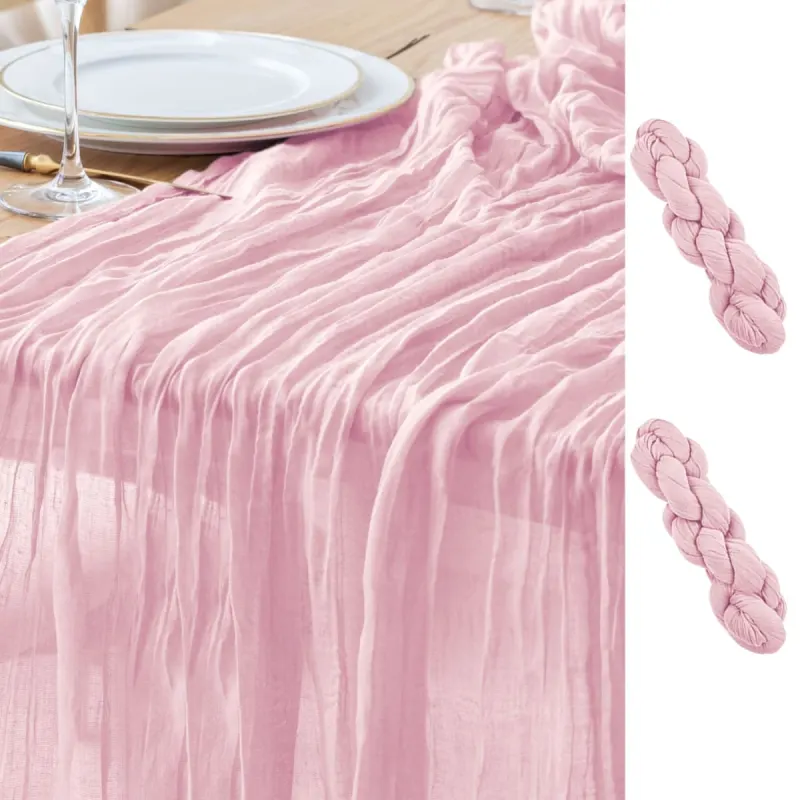 Asee'm 2pcs Cheesecloth Table Runner 120 Inches Blushing Pink Boho Gauze Cheese Cloth Runner 10FT Rustic Sheer Table Runners for Summer Wedding Baby Shower Holiday Party Decoration