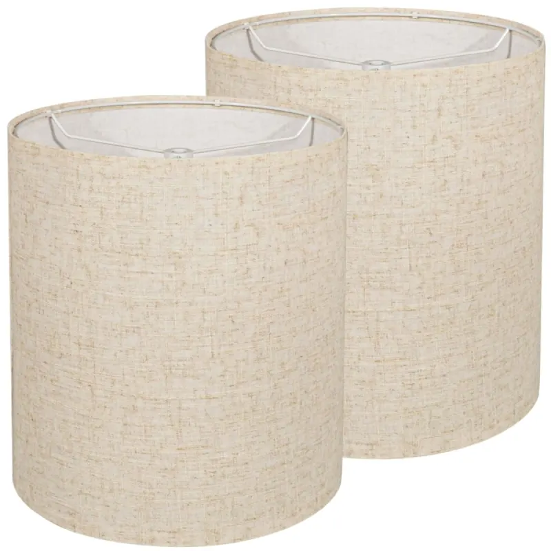 Tall Lampshades Set of 2, Beige Linen Drum Lampshades, 11" Top x 11" Bottom x 12" High Lamp Shade, Lamp Shades Replacement for Table and Floor Lamps, Pendant Light, Handcrafted, Easy Assembly
