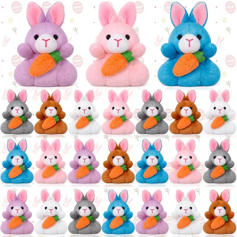 Blueweenly 18pcs Pcs Easter Bunny Plush Bulk Mini Bunnies Stuffed Animals Small Plush Rabbit Mini Keychains Easter Basket Stuffers Spring Egg Gifts for Prizes Goodie Bag Fillers Party Favors