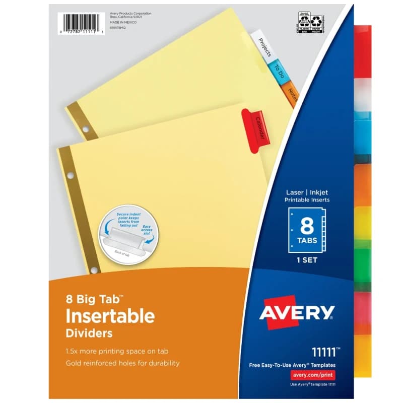 Avery Big Tab Insertable Dividers, 8-Tab Set (11111)