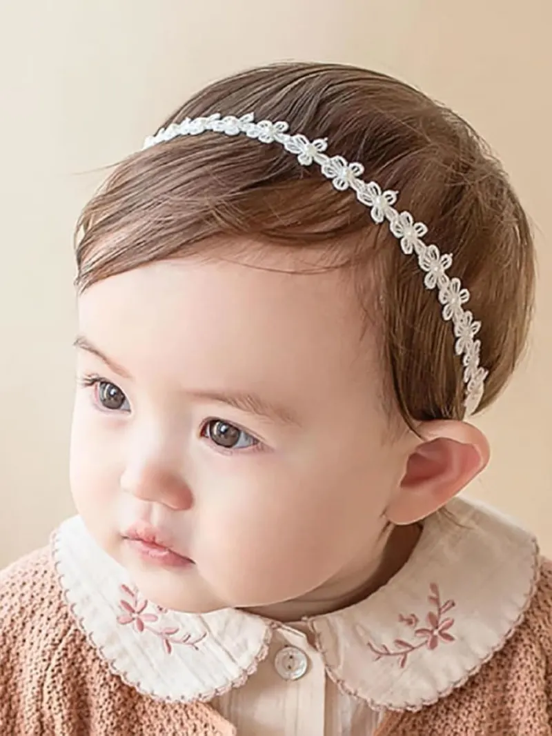 ICKEYOU Baby Girls Flower Crown Headband Lace Handmade Floral Headbands Soft Elastic Band Daisy Hairband Newborn Infant Toddler Kids for Christening Baptism Birthday Party (Pink, Daisy)