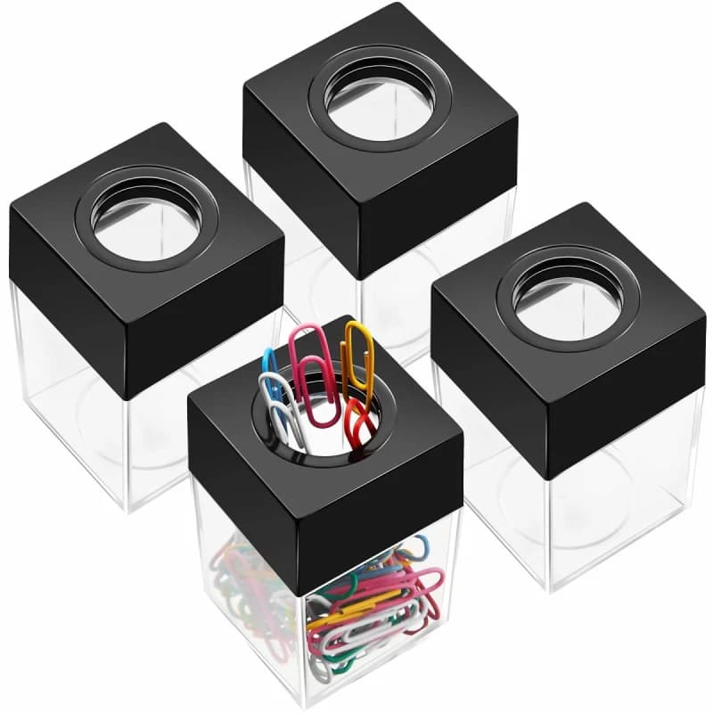 Outus 4 Pieces Magnetic Paper Clip Dispenser Holder Paperclip Dispenser for Desk, School, Office(Black)
