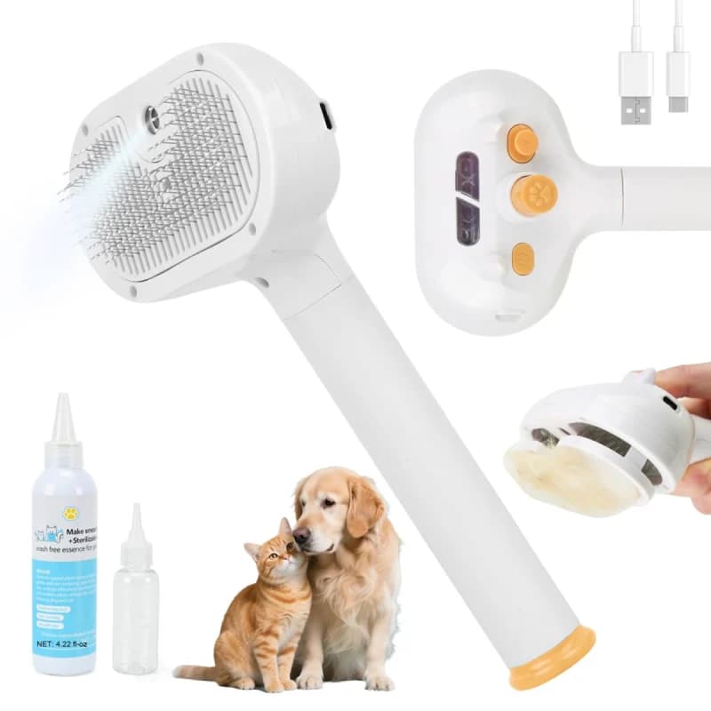 JAWADE 2026 New Upgrade 3-in-1 Pet Steam Brush - Dog Brush for Shedding & Cat Brushes for Indoor Cats - Skin-Friendly, Self-Cleaning Grooming Brush for Dogs & Cats - Hair Removal Tool