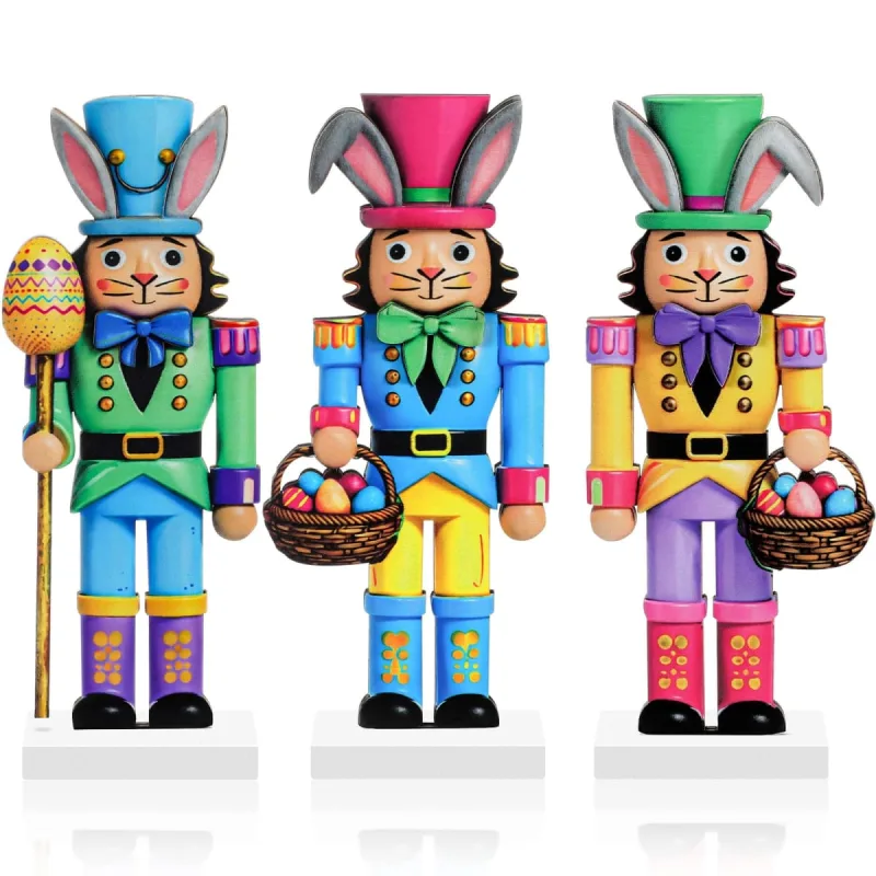 Thyle 3 Pcs 4th of July Nutcracker Soldier Decorations 7 in Patriotic Wooden Nutcracker Figures Wood Veneer Vintage Independence Day Tabletop Decoration for Fireplace Collectible Gifts(Red and Blue)