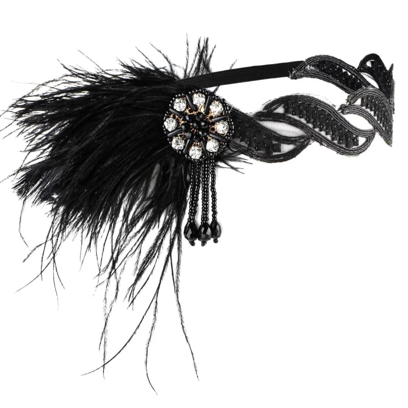 WLLHYF 1920s Flapper Headband, 20s Feather Hair Band Vintage Feather Crystal Headpiece Gatsby Party Accessories for Women (white diamond)