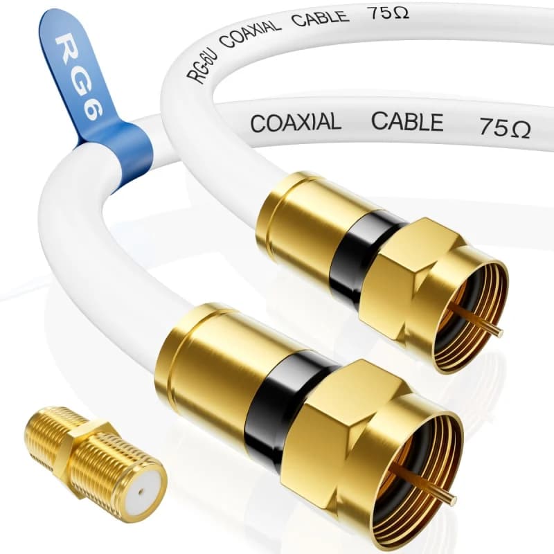 RG6 Coaxial Cable, 3FT 6FT 10FT 15FT 25FT 50FT 100FT Coax Cable Cord with Gold F-Type Connector, High Speed Internet, Digital TV Aerial for HDTV, Satellite, Antenna, Modem with Extender- 10ft,White