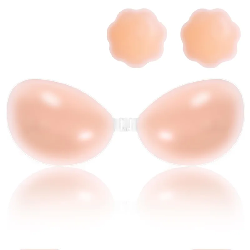 Cbthet Strapless Sticky Bra, Backless Push Up Adhesive Bra for Women, Invisible Silicone Bra with Nipple Covers