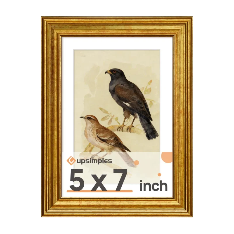 upsimples Vintage 8x8 Picture Frames, Antique Gold Frames Display 4x4 with Mat or 8 x 8 Without for Wall or Tabletop Decor, 1pack